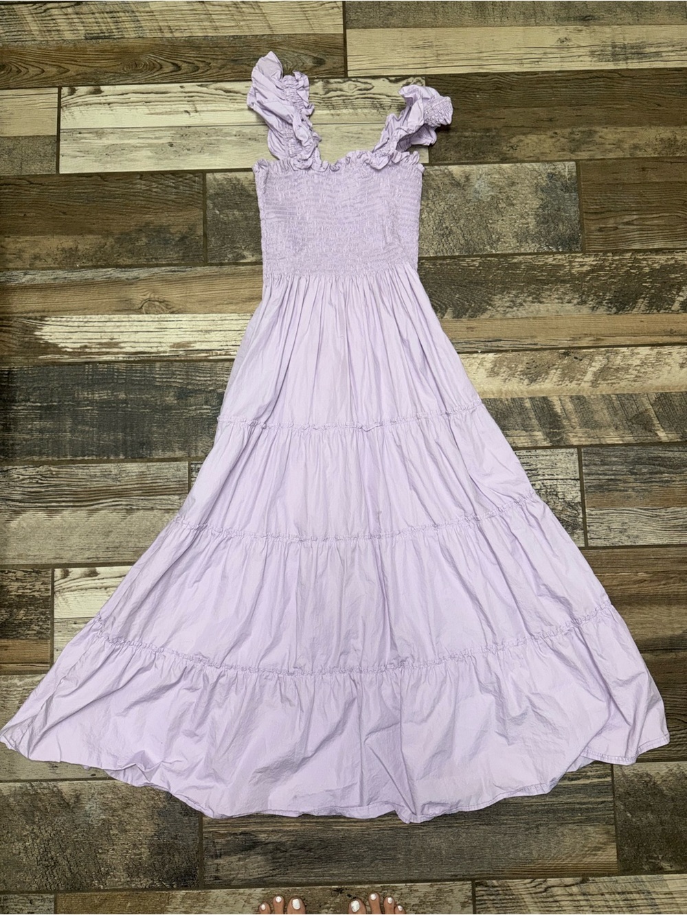 Quince Lavender Ruffle Strap Maxi Dress